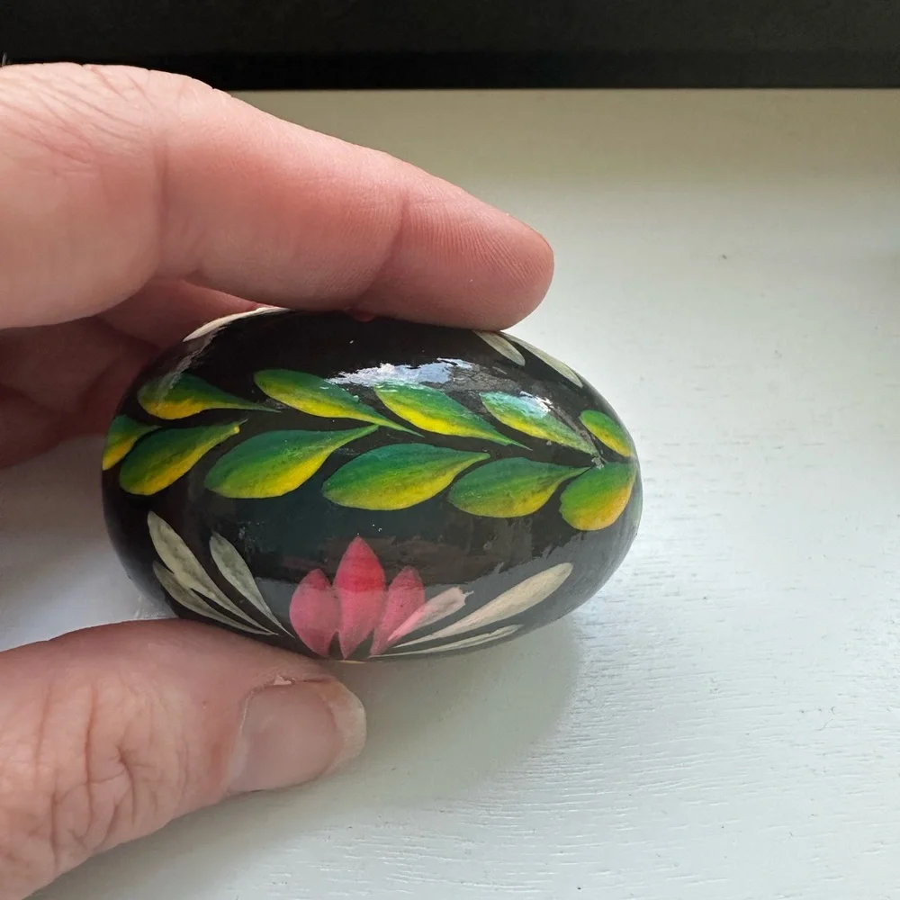 Hand-Painted Ukrainian Pysanky Floral Decorative Wooden Egg